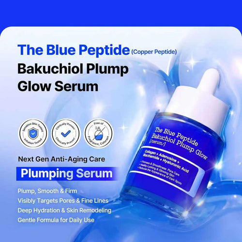 Korean The Blue Peptide Bakuchiol Plump Glow Serum – Firms the Look of Sagging Skin, Smooths Fine Lines & Restores Youthful Bounce（2）