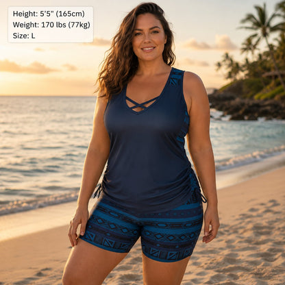 Women's Tummy Control Tankini Set with Built-In Bra – Flattering Boho Swimwear with Shorts🔥 Buy 2 Free Shipping（2）